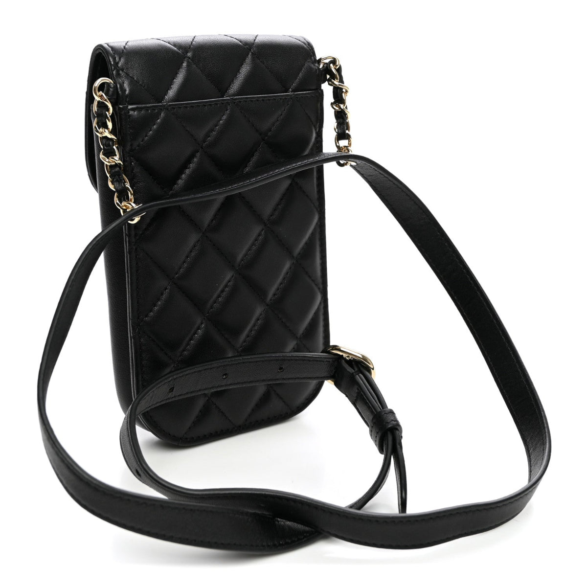 Lambskin Quilted Phone Chain Clutch Waist Bag Black