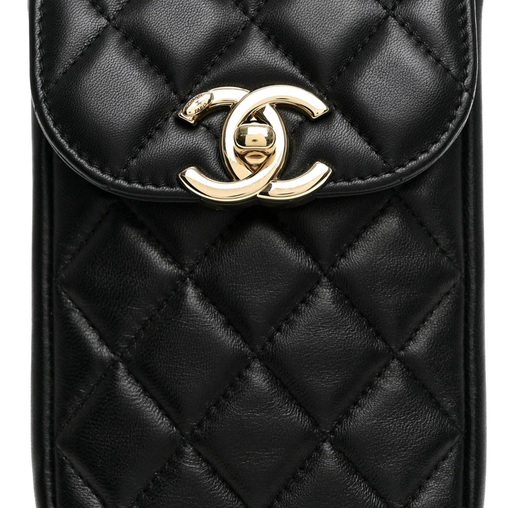 Lambskin Quilted Phone Chain Clutch Waist Bag Black