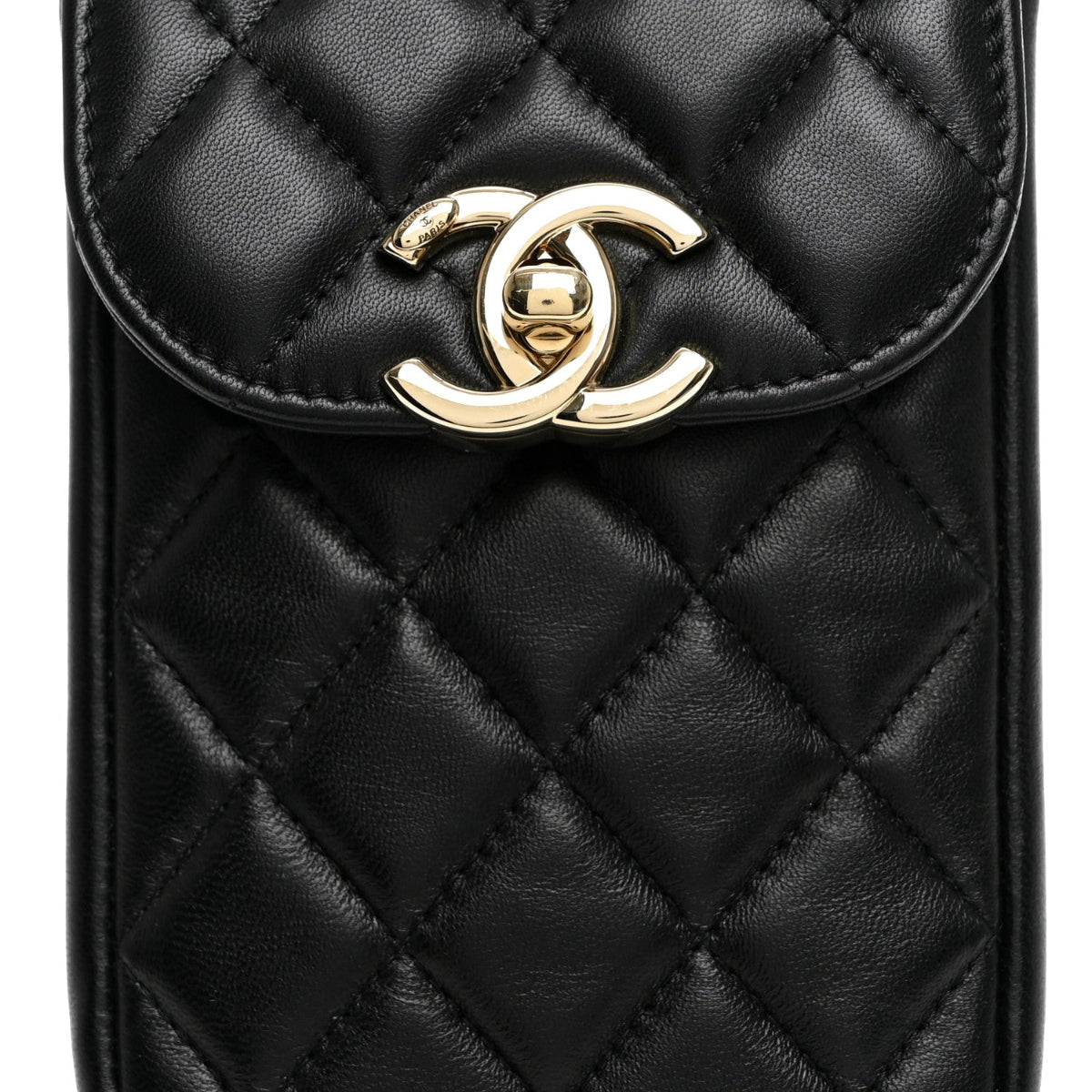 Lambskin Quilted Phone Chain Clutch Waist Bag Black