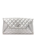 Metallic Calfskin Quilted Fold Up Again Clutch Silver