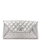 Metallic Calfskin Quilted Fold Up Again Clutch Silver