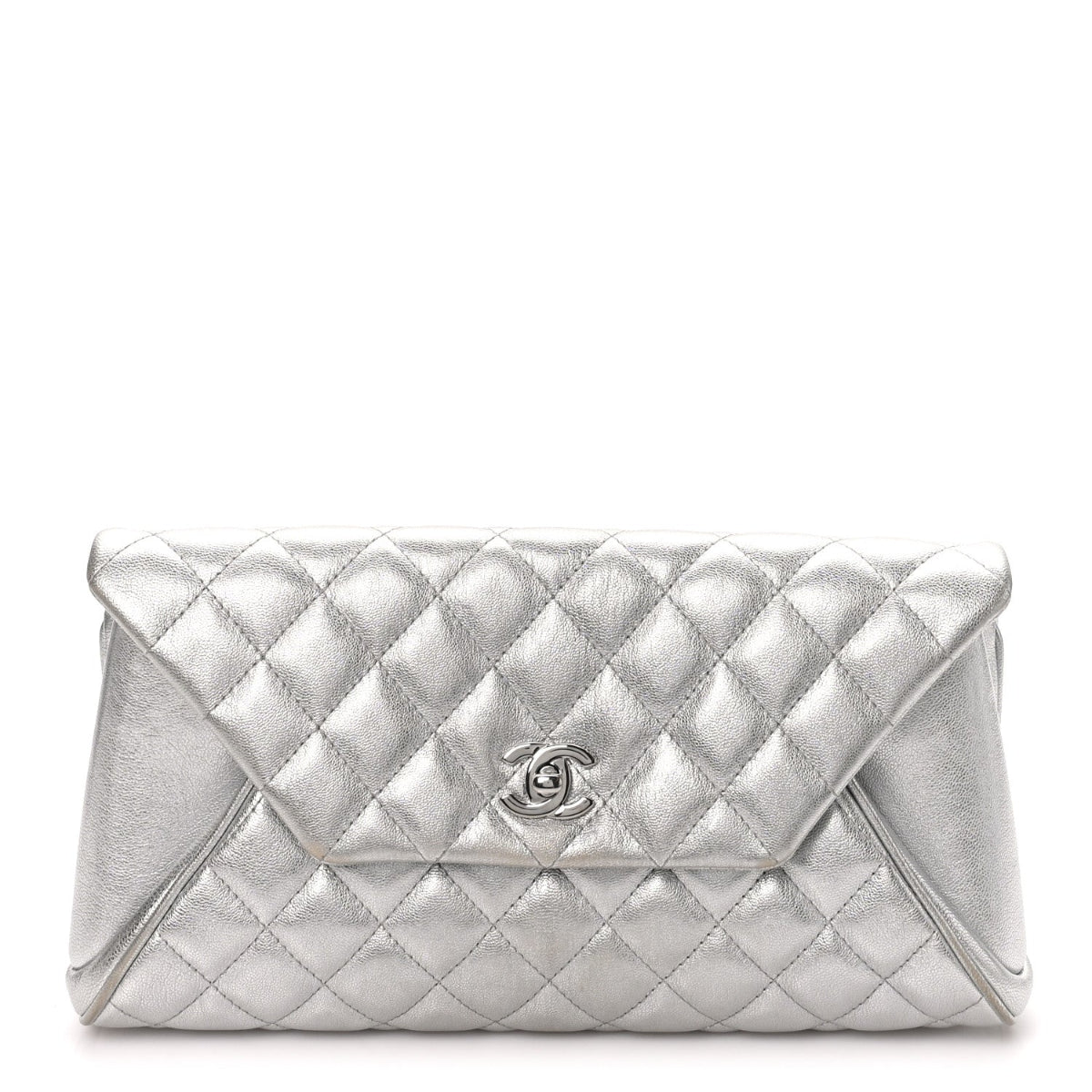 Metallic Calfskin Quilted Fold Up Again Clutch Silver