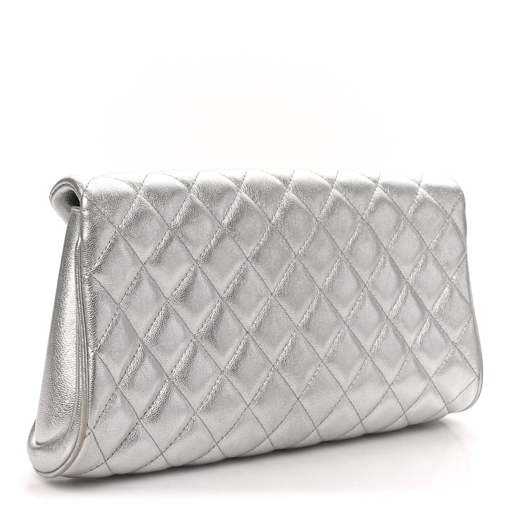 Metallic Calfskin Quilted Fold Up Again Clutch Silver