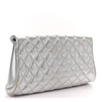Metallic Calfskin Quilted Fold Up Again Clutch Silver