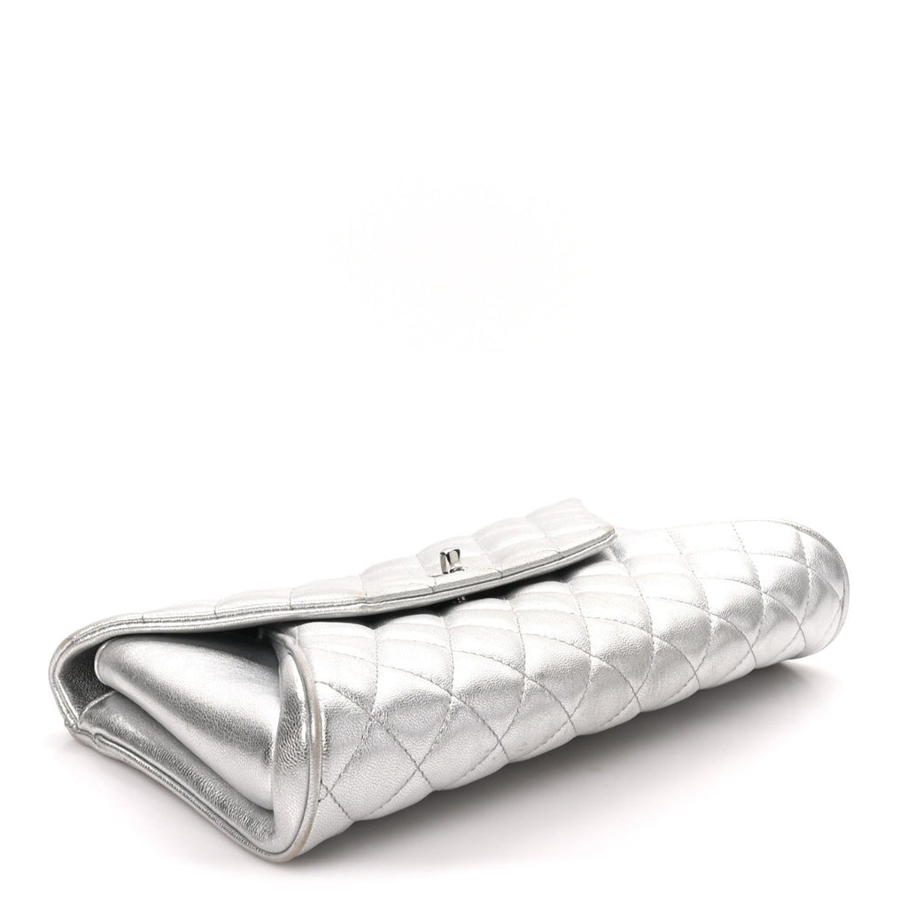 Metallic Calfskin Quilted Fold Up Again Clutch Silver