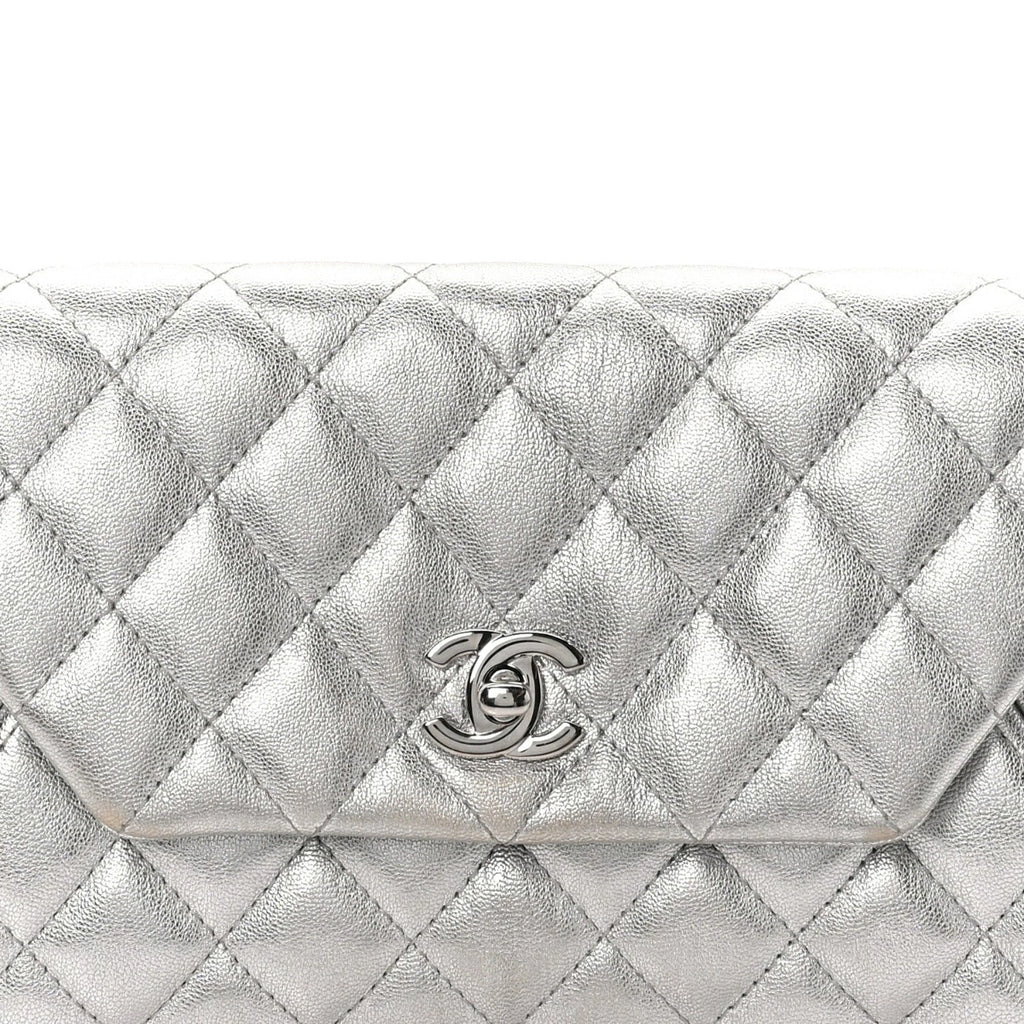 Metallic Calfskin Quilted Fold Up Again Clutch Silver