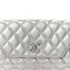 Metallic Calfskin Quilted Fold Up Again Clutch Silver