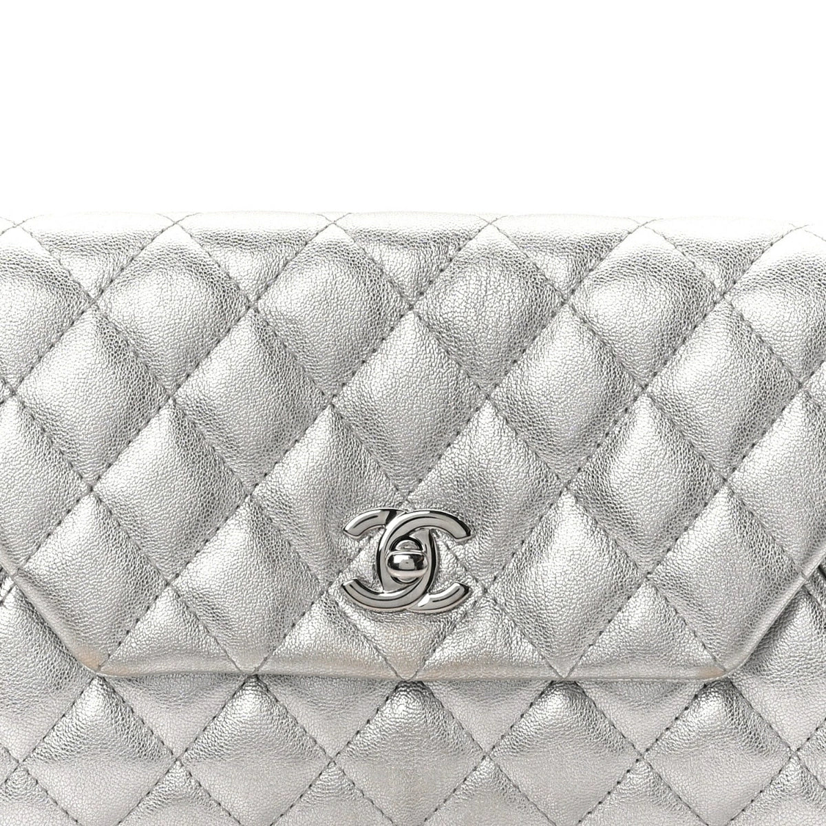 Metallic Calfskin Quilted Fold Up Again Clutch Silver