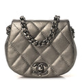 Metallic Calfskin Quilted Mini Coco Mail Clutch Ruthenium