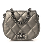 Metallic Calfskin Quilted Mini Coco Mail Clutch Ruthenium