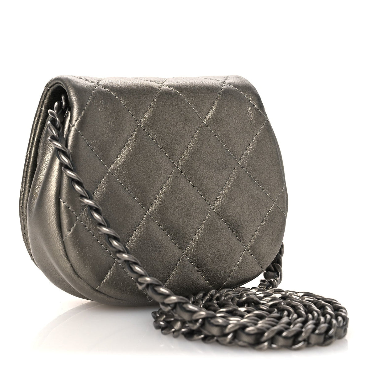 Metallic Calfskin Quilted Mini Coco Mail Clutch Ruthenium