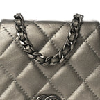 Metallic Calfskin Quilted Mini Coco Mail Clutch Ruthenium