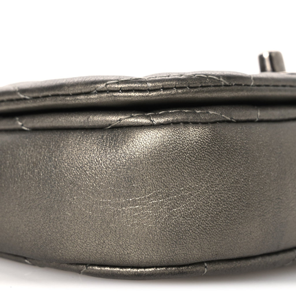 Metallic Calfskin Quilted Mini Coco Mail Clutch Ruthenium