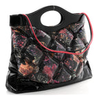 Patent Calfskin Canvas Printed Large 31 Shopping Bag Black