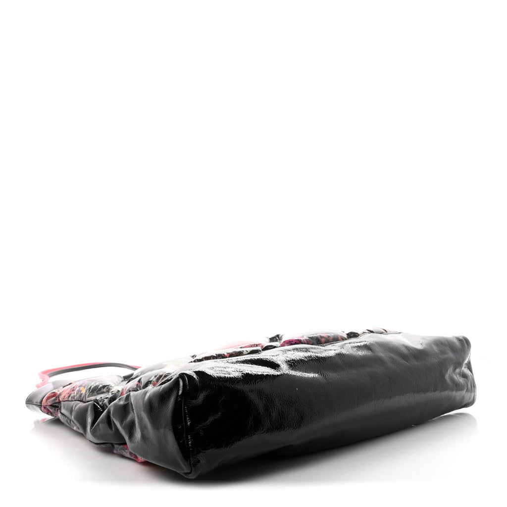 Patent Calfskin Canvas Printed Large 31 Shopping Bag Black