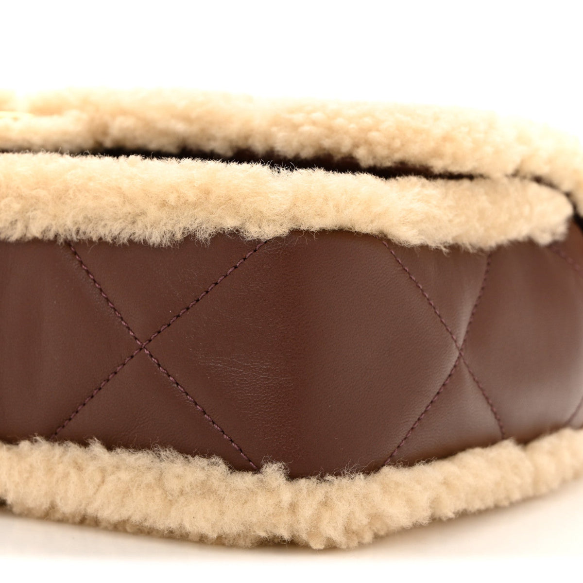 Shearling Lambskin Quilted Furry Coco Flap Beige Dark Brown