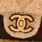 Shearling Lambskin Quilted Furry Coco Flap Beige Dark Brown