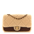 Shearling Lambskin Quilted Furry Coco Flap Beige Dark Brown