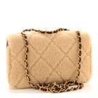 Shearling Lambskin Quilted Furry Coco Flap Beige Dark Brown