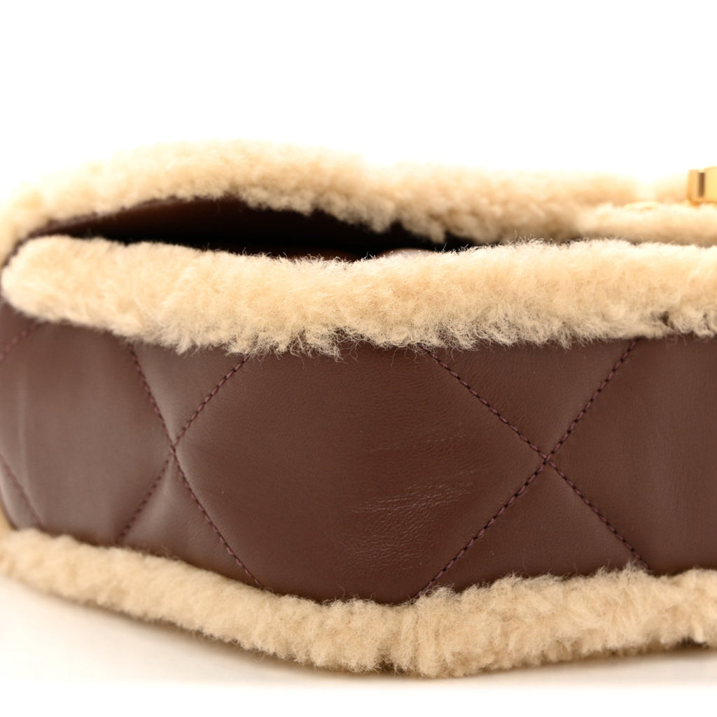 Shearling Lambskin Quilted Furry Coco Flap Beige Dark Brown