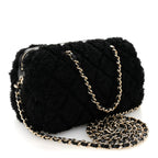 Shearling Quilted Barrel Clutch With Chain Black