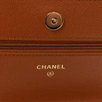 Shiny Caviar Quilted Strass Wallet On Chain WOC Light Brown