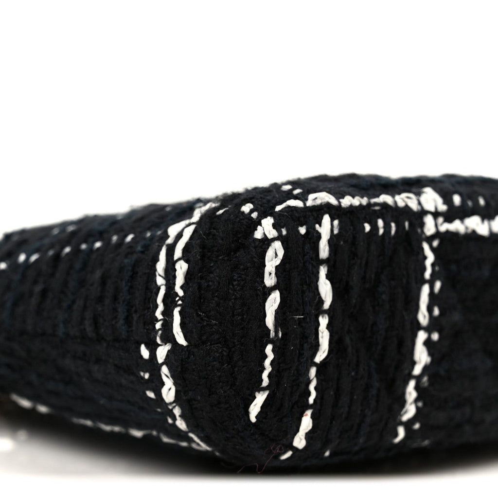Tweed Quilted Mini Clutch With Chain Black White