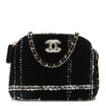 Tweed Quilted Mini Clutch With Chain Black White