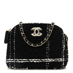 Tweed Quilted Mini Clutch With Chain Black White