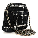 Tweed Quilted Mini Clutch With Chain Black White