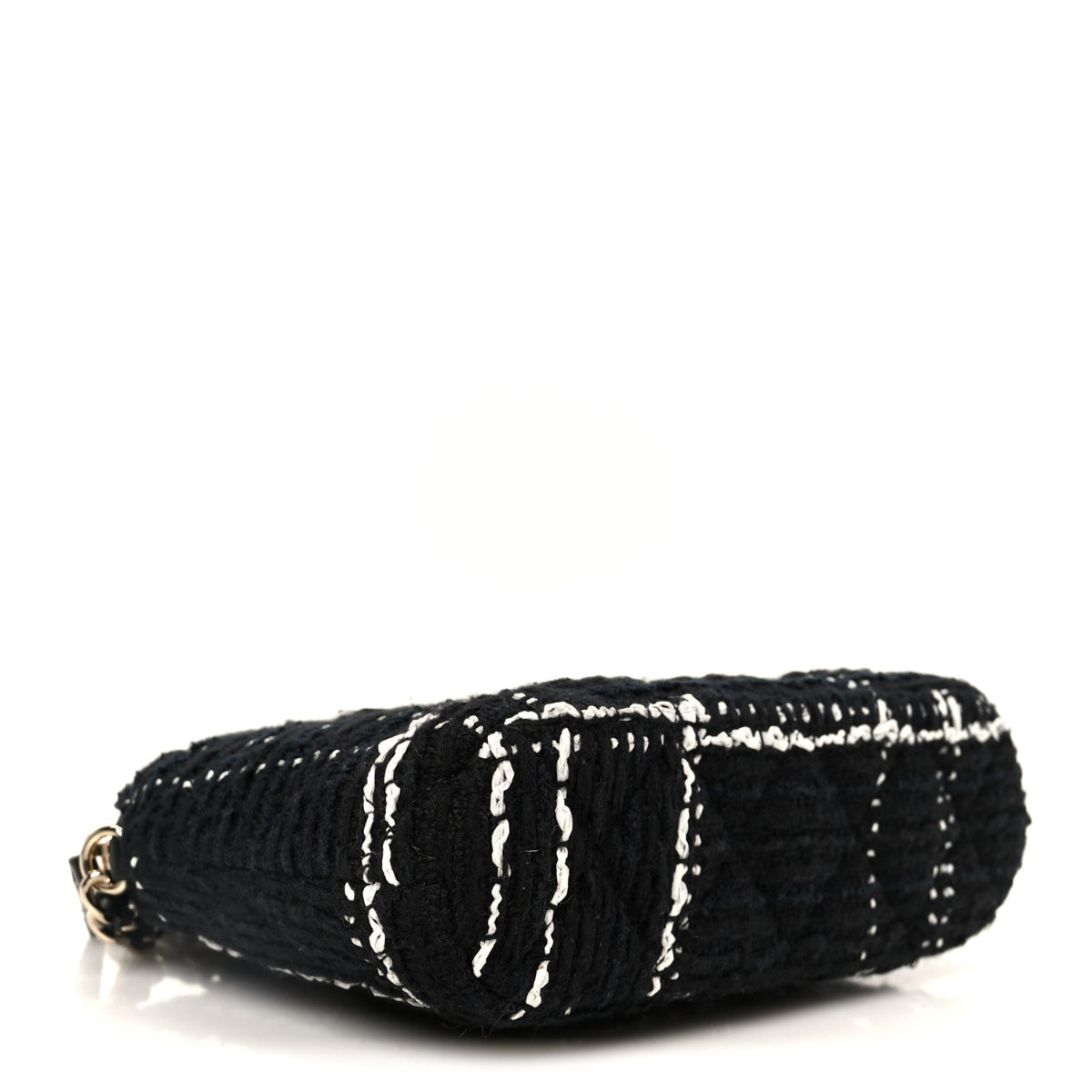 Tweed Quilted Mini Clutch With Chain Black White