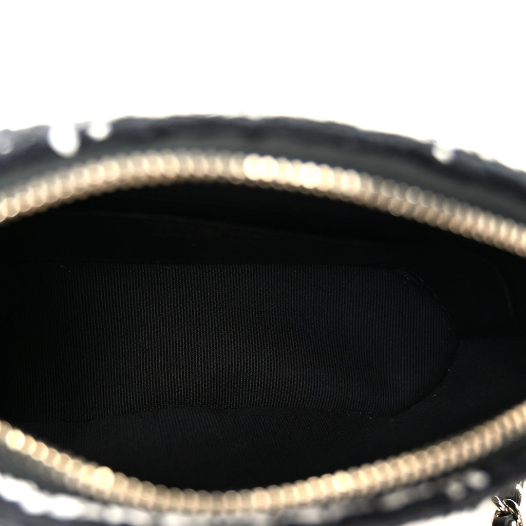 Tweed Quilted Mini Clutch With Chain Black White