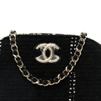 Tweed Quilted Mini Clutch With Chain Black White