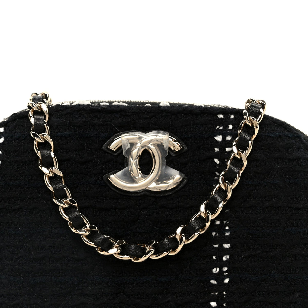 Tweed Quilted Mini Clutch With Chain Black White
