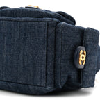 Washed Denim Quilted Cargo Large Hobo Dark Blue