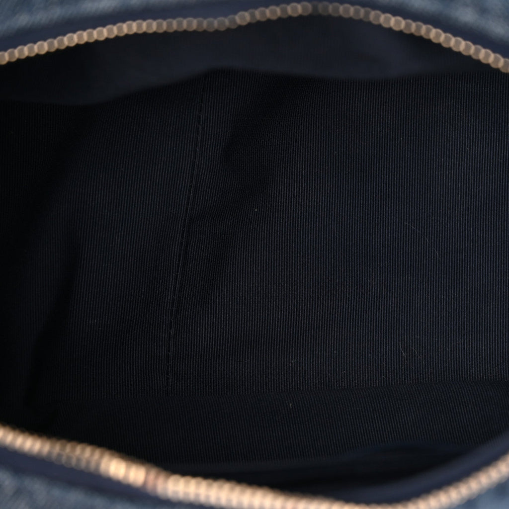 Washed Denim Quilted Cargo Large Hobo Dark Blue