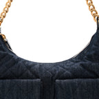 Washed Denim Quilted Cargo Large Hobo Dark Blue