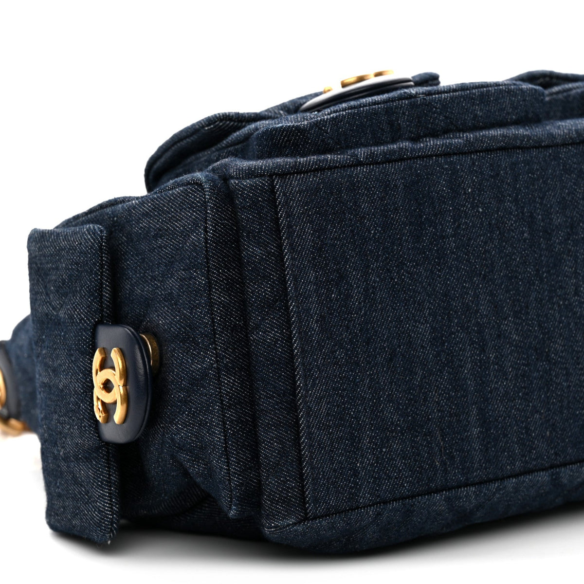 Washed Denim Quilted Cargo Large Hobo Dark Blue
