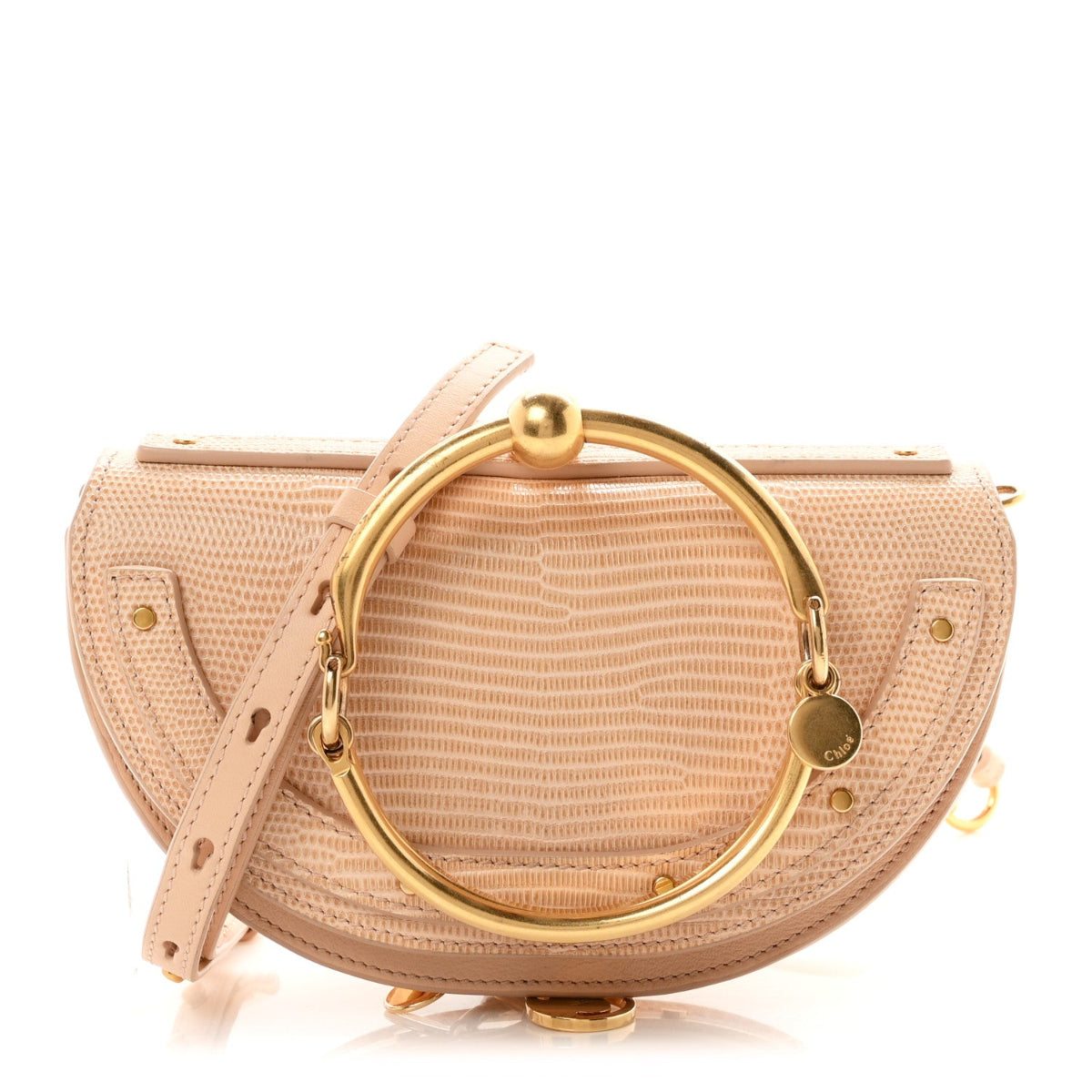 Calfskin Lizard Embossed Nile Bracelet Minaudiere Bag Pink