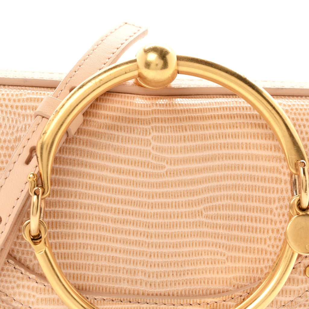 Calfskin Lizard Embossed Nile Bracelet Minaudiere Bag Pink
