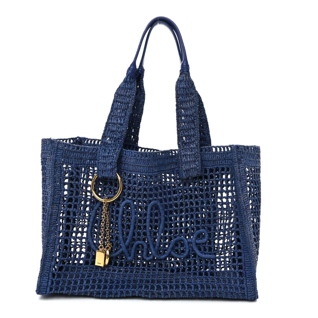 Raffia Summer Banana East West Tote Ashes Blue