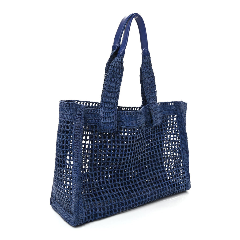 Raffia Summer Banana East West Tote Ashes Blue