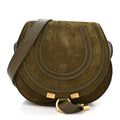 Suede Calfskin Small Marcie Saddle Bag Deep Olive