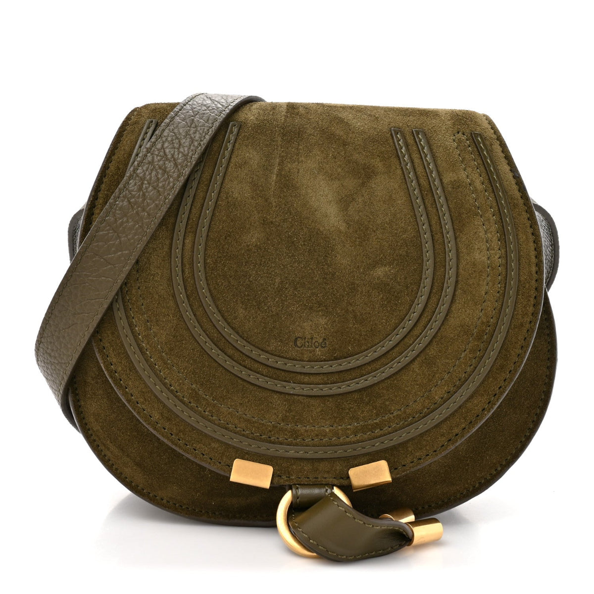 Suede Calfskin Small Marcie Saddle Bag Deep Olive