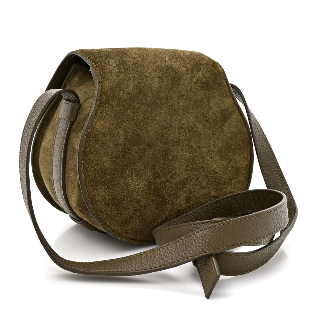 Suede Calfskin Small Marcie Saddle Bag Deep Olive