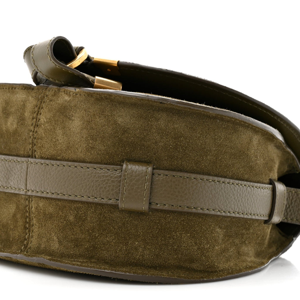 Suede Calfskin Small Marcie Saddle Bag Deep Olive