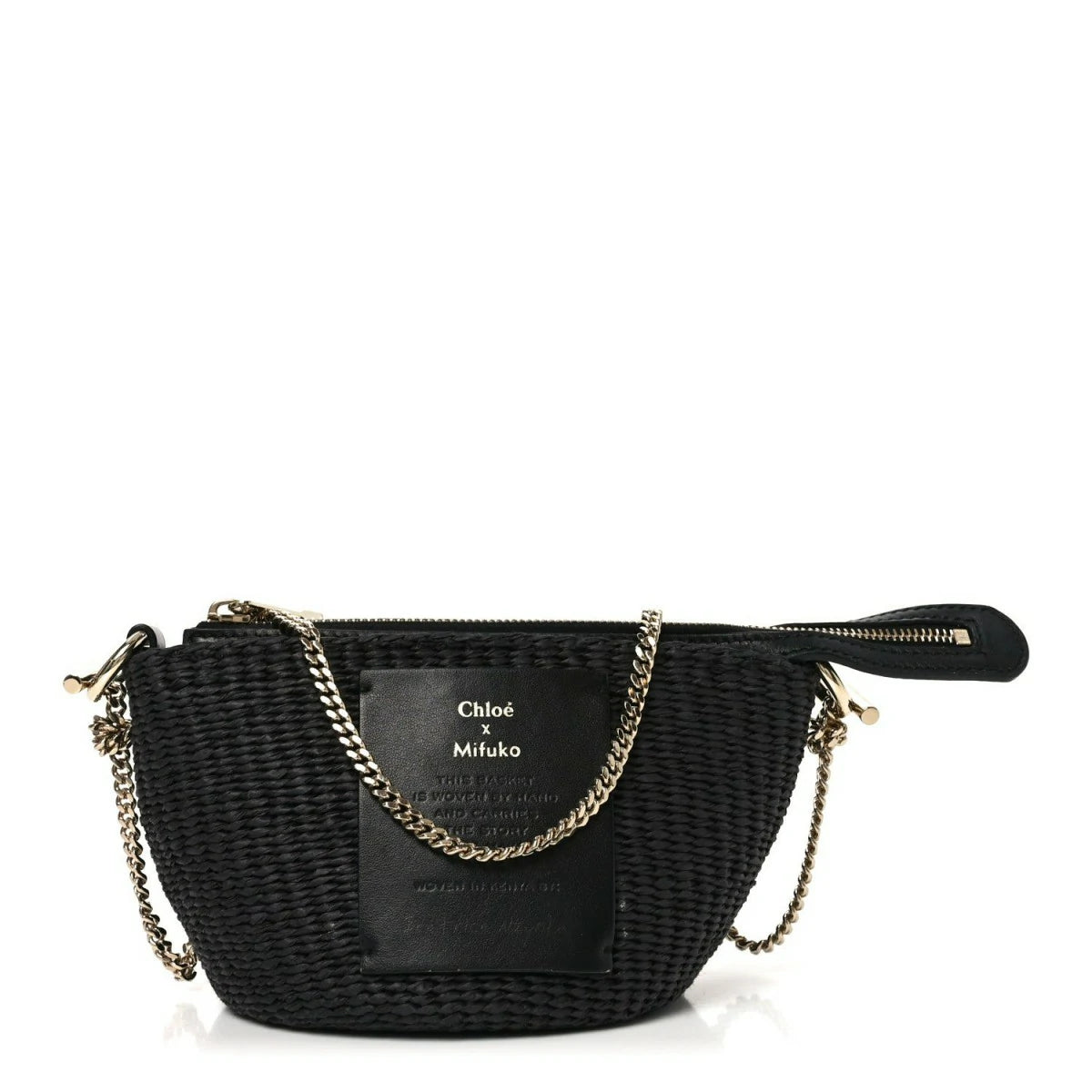 X MIFUKO Raffia Calfskin Mini Chain Basket Black