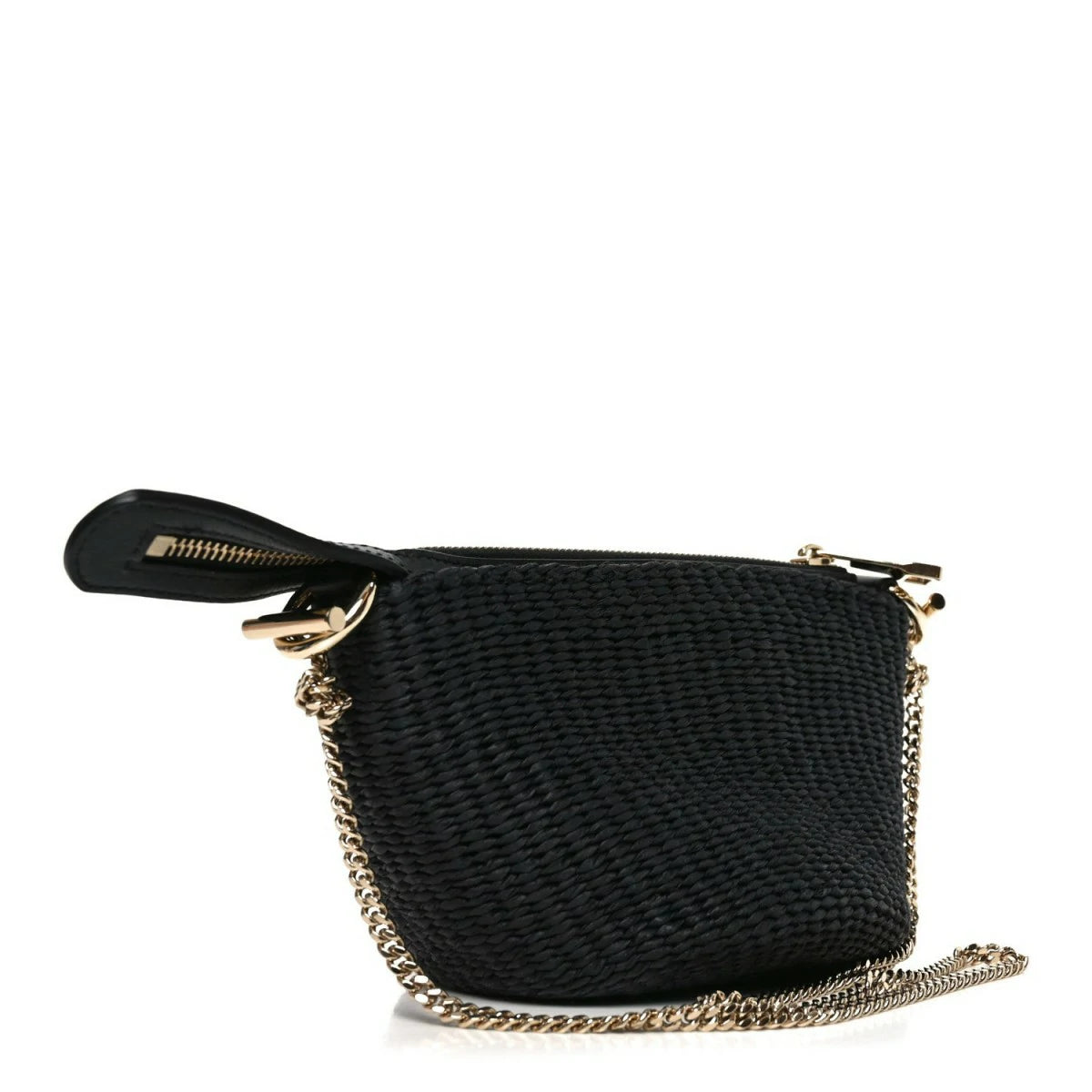 X MIFUKO Raffia Calfskin Mini Chain Basket Black