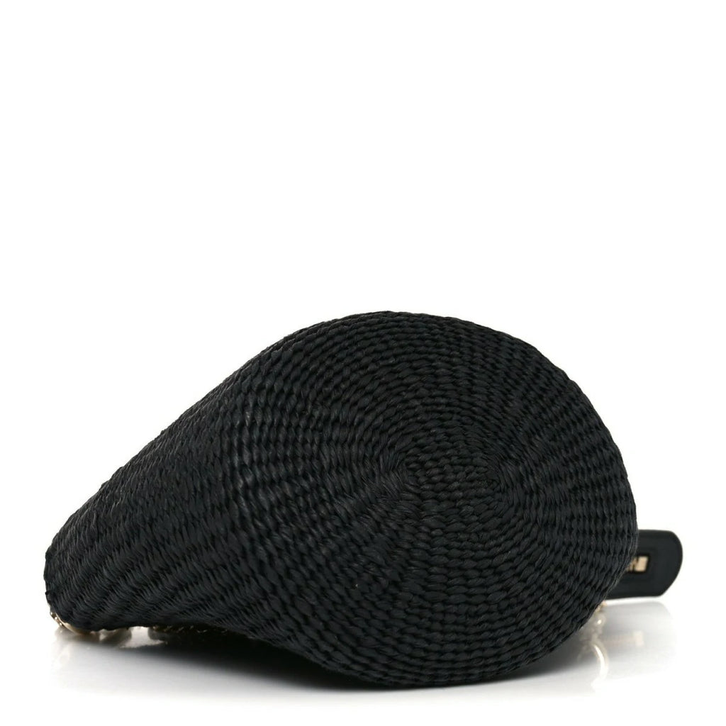 X MIFUKO Raffia Calfskin Mini Chain Basket Black