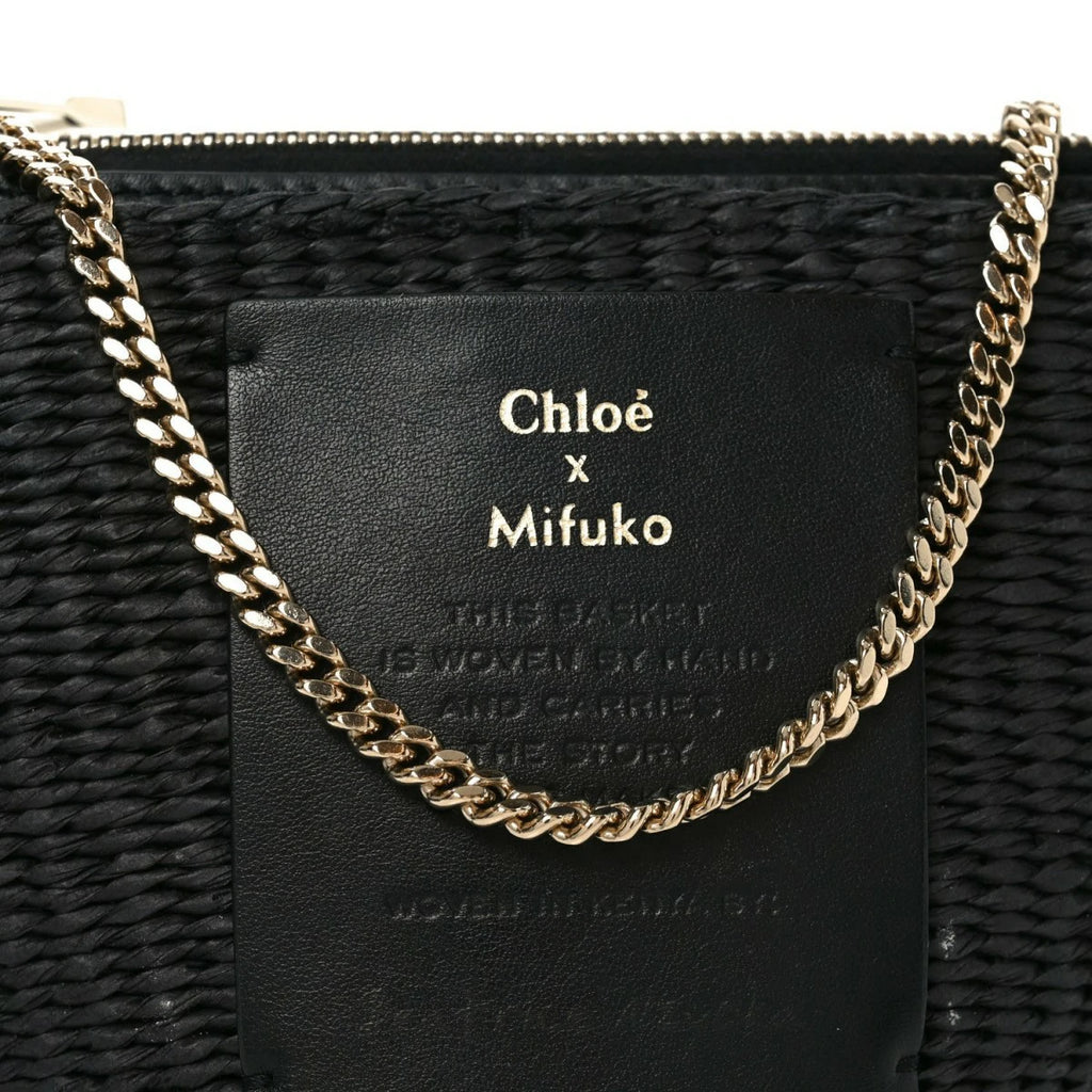 X MIFUKO Raffia Calfskin Mini Chain Basket Black